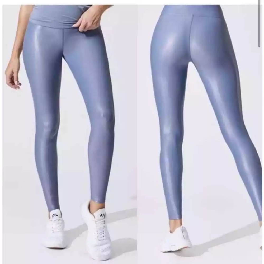 Carbon38 High Rise Takara Metallic Leggings in Aqua